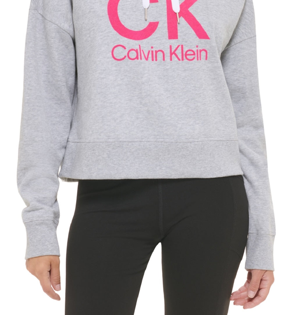 Calvin Klein Moletom com capuz feminino com logo gráfico cinza tamanho pequeno