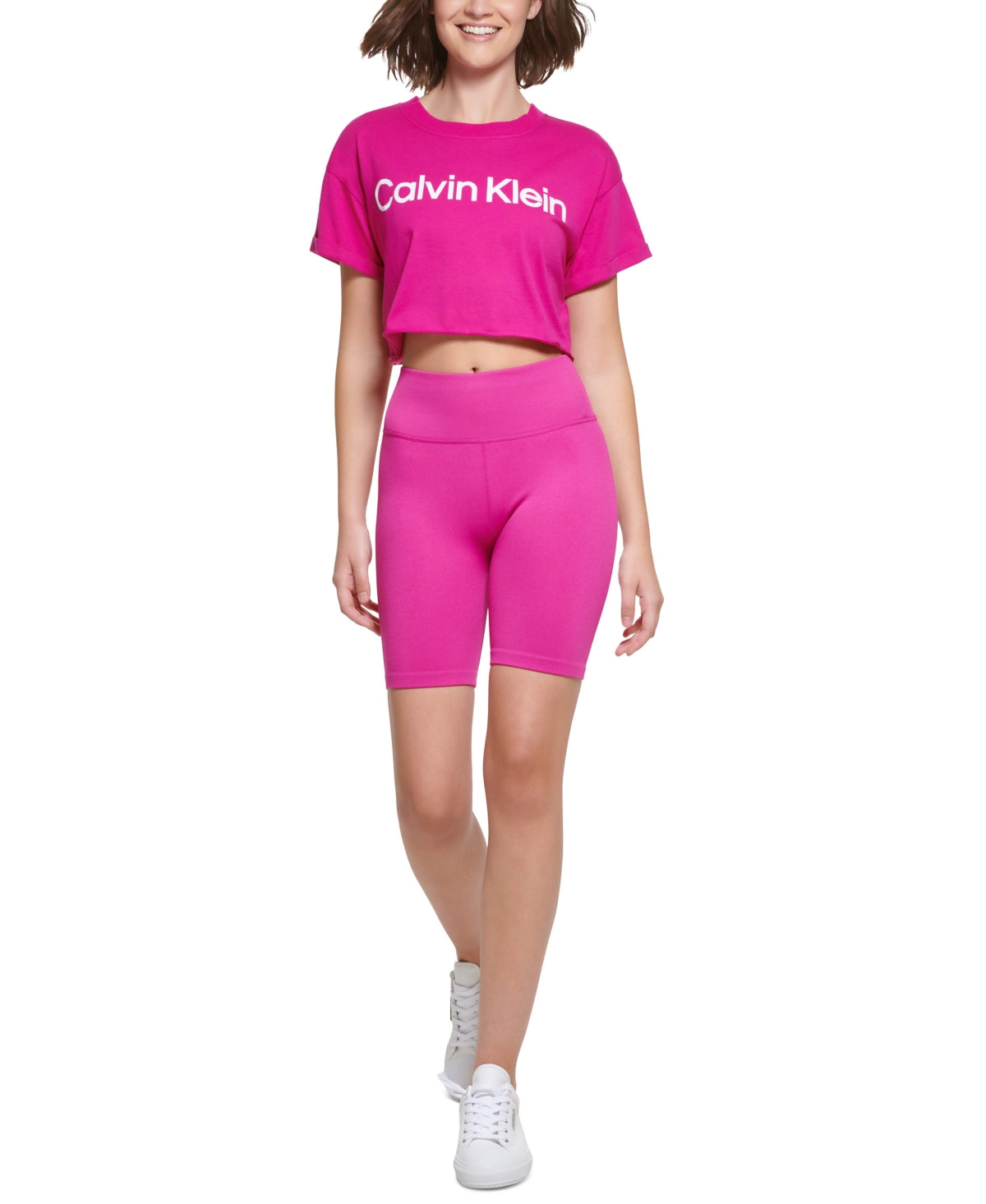 Camiseta feminina Calvin Klein com estampa de logo, rosa, tamanho médio