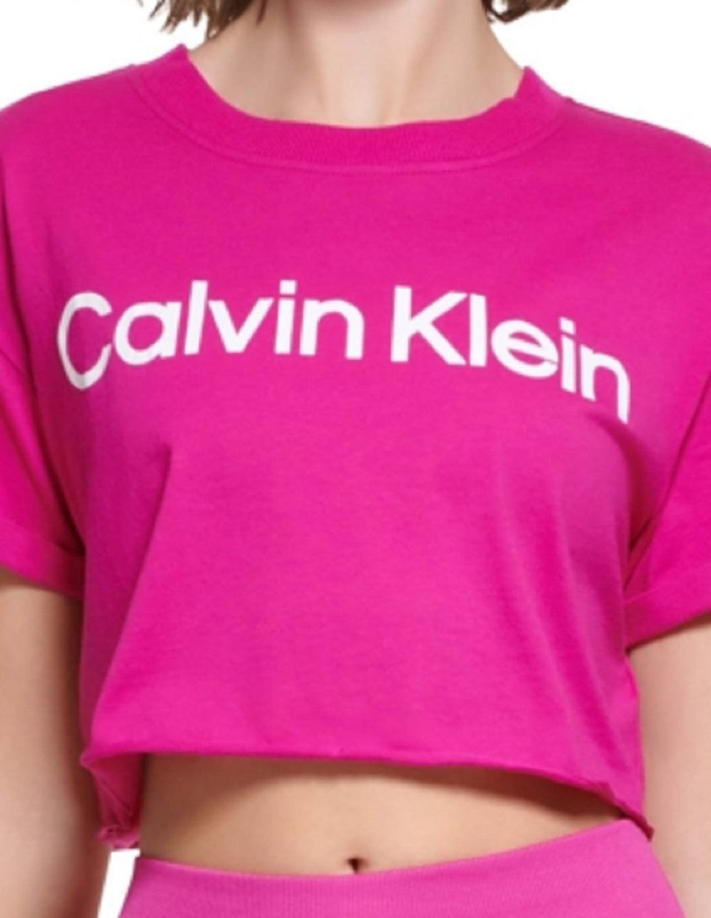 Camiseta feminina Calvin Klein com estampa de logo, rosa, tamanho médio