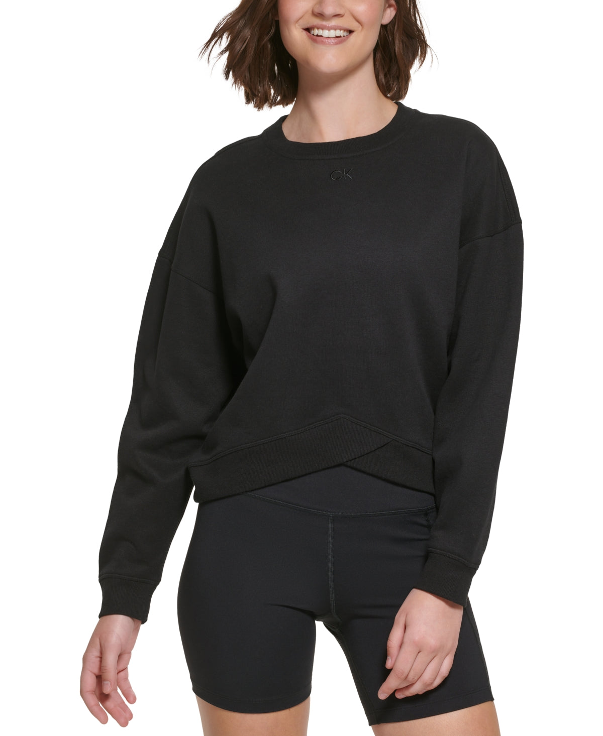 Blusa Calvin Klein Feminina com Barra Cruzada e Manga Longa Preta Tamanho XS