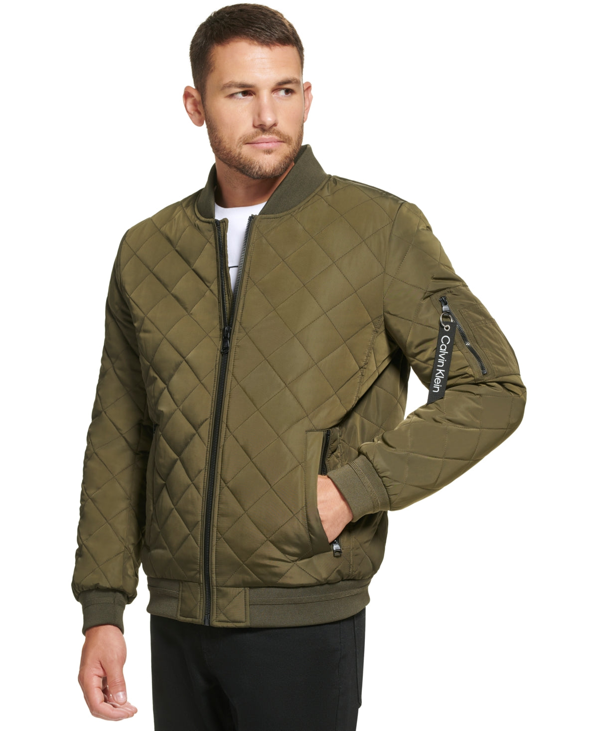 Jaqueta de beisebol acolchoada masculina Calvin Klein, verde, tamanho grande