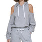 Calvin Klein Performance Moletom com capuz feminino, costas abertas e ombros descobertos, prateado, tamanho GG