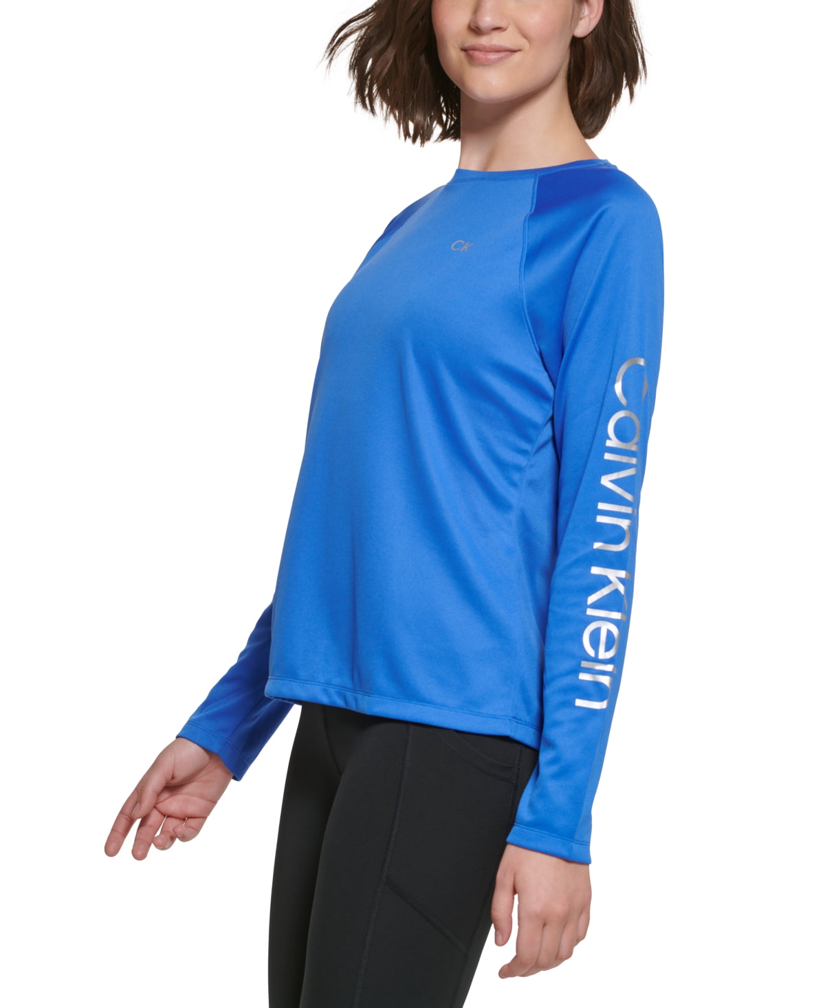 Blusa Calvin Klein Feminina Manga Raglan Logo Azul Tamanho Médio
