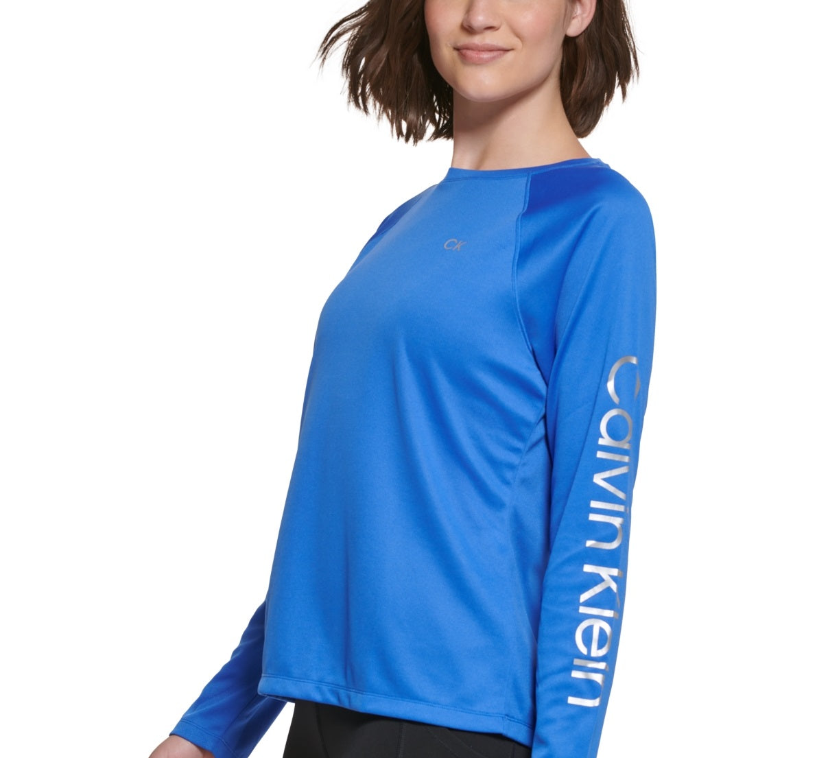 Blusa Calvin Klein Feminina Manga Raglan Logo Azul Tamanho Médio