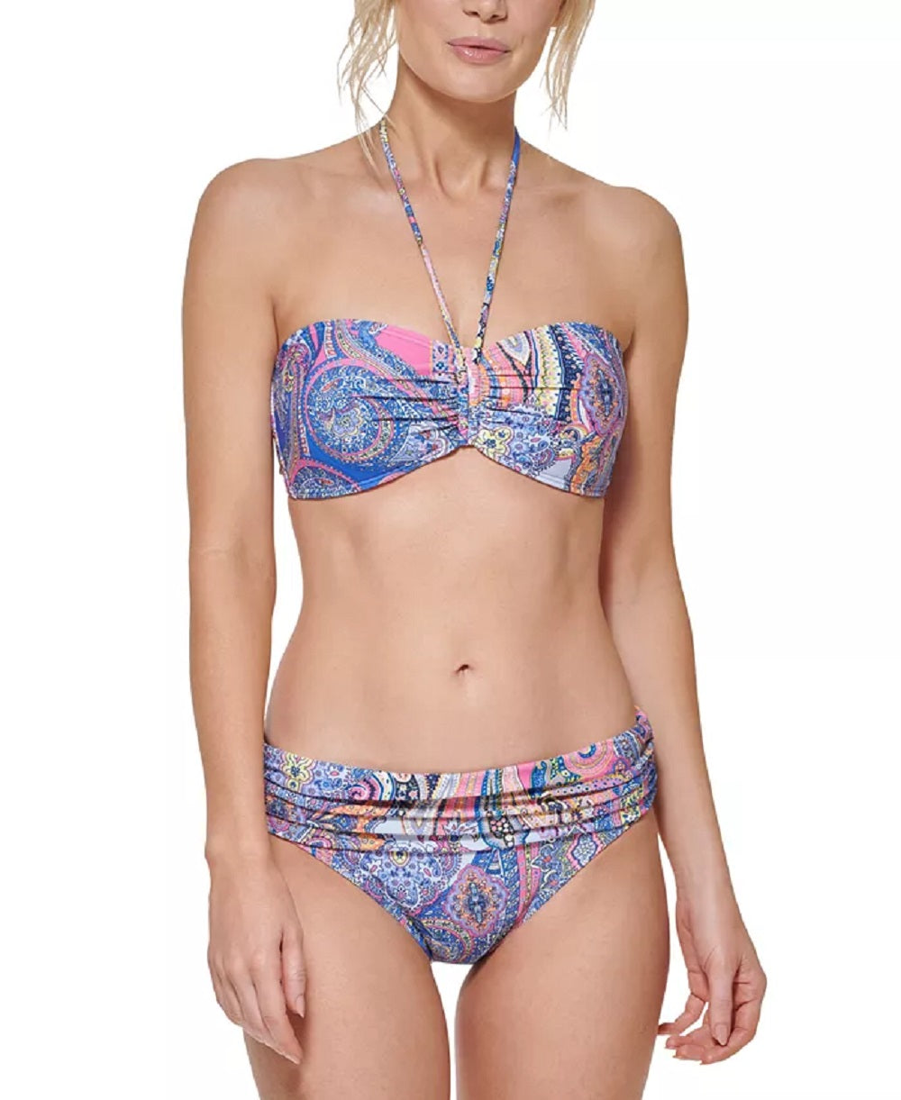 Tommy Hilfiger Calça de biquíni dobrável feminina, azul, tamanho grande