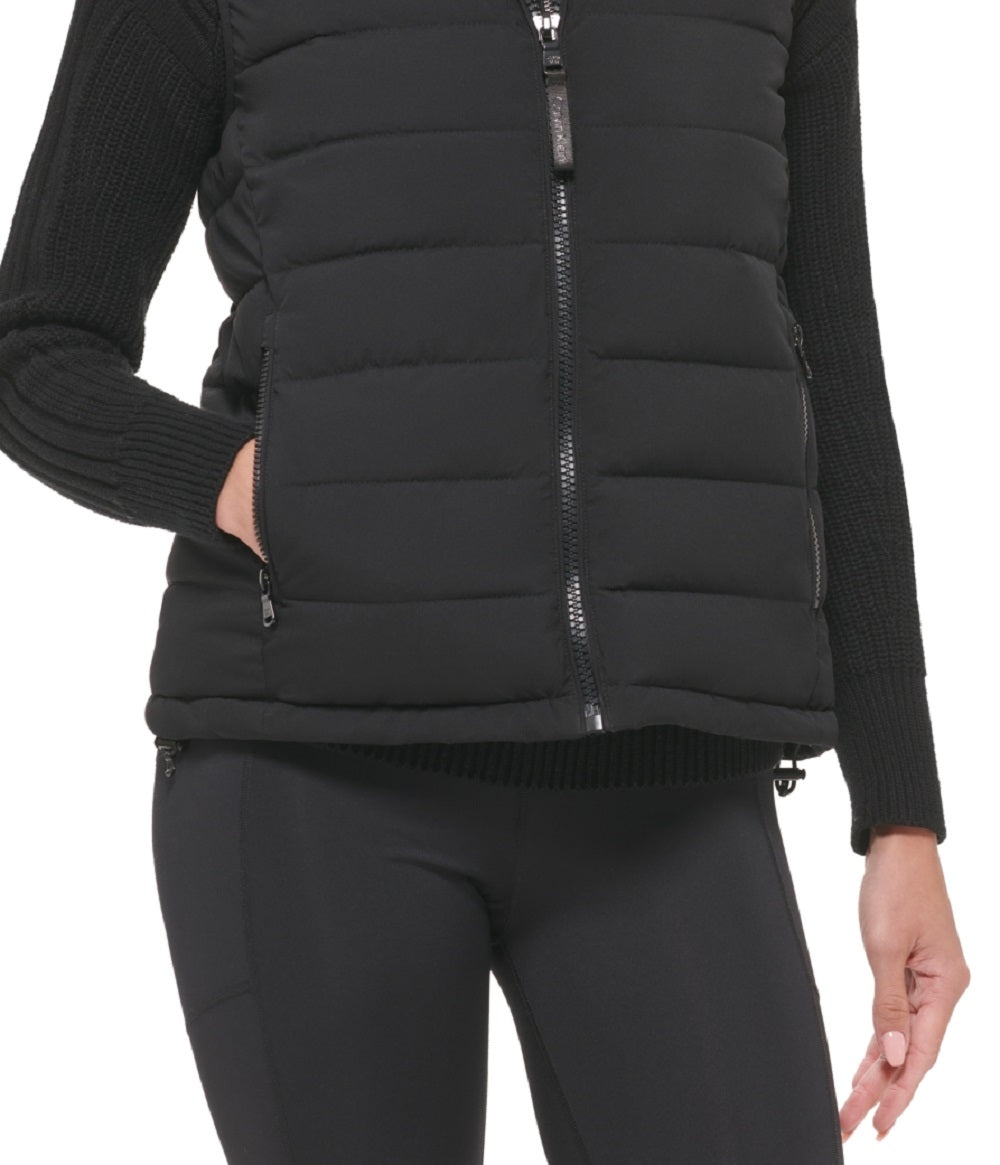 Calvin Klein Colete Feminino com Capuz e Zíper Frontal, Preto, Tamanho Grande