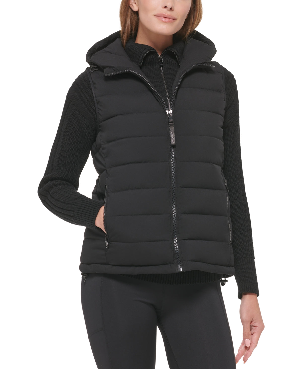 Calvin Klein Colete Feminino com Capuz e Zíper Frontal, Preto, Tamanho Grande