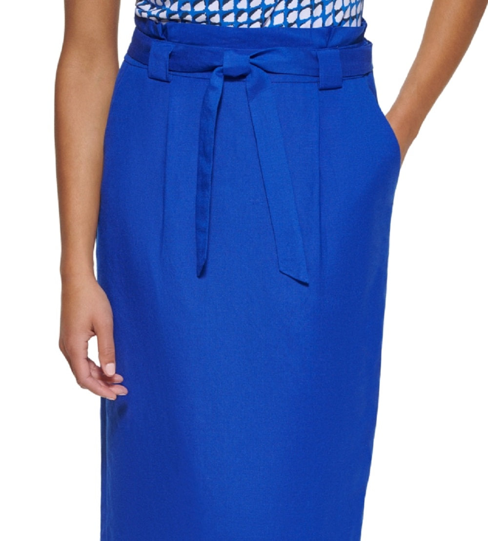 Calvin Klein Saia Lápis Feminina Amarrada com Cinto Azul Tamanho 10 Petite