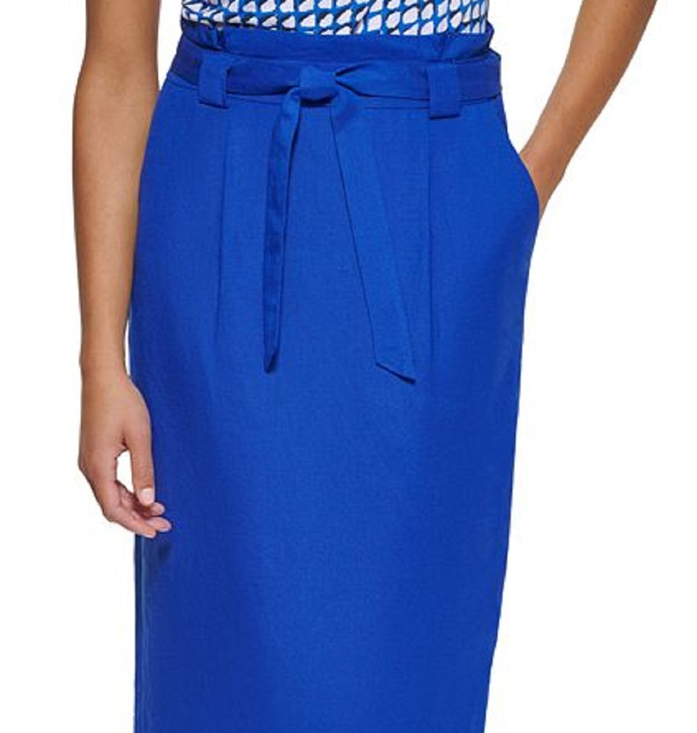 Calvin Klein Saia Lápis Feminina Amarrada com Cinto Azul Tamanho 8 Petite