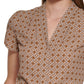 Blusa feminina Calvin Klein estampada com manga tulipa marrom tamanho pequeno extrapequeno