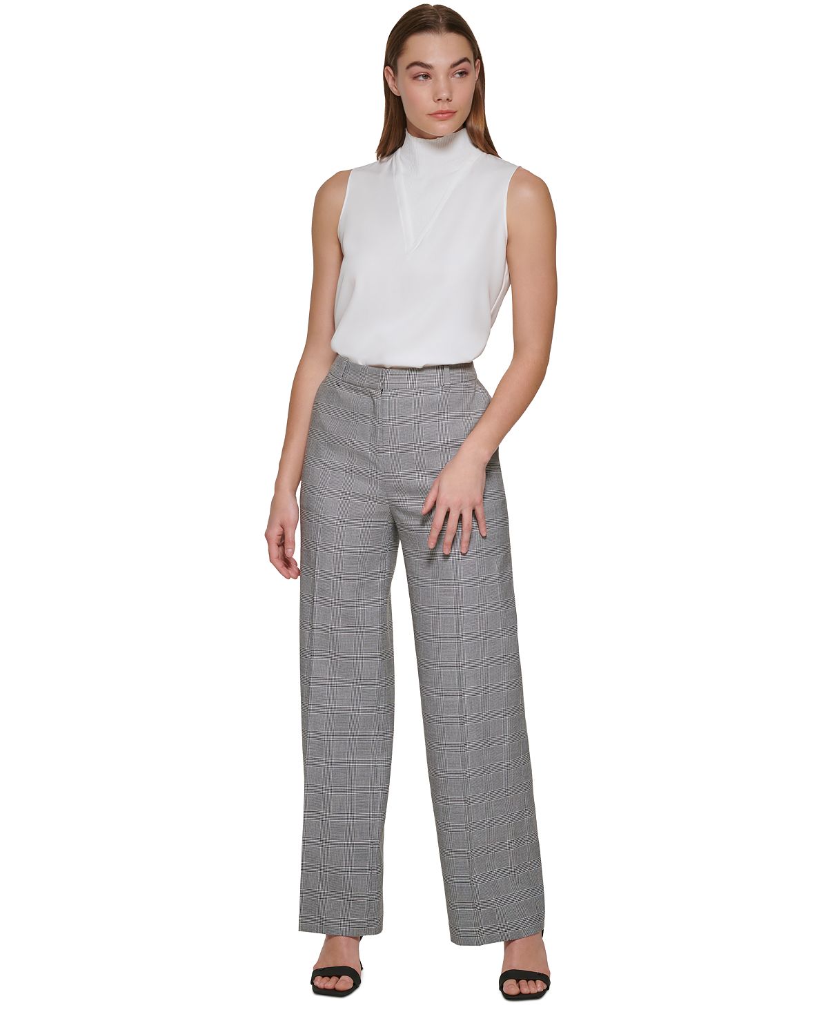 Calça Calvin Klein Feminina Glen Plaid Cinza Tamanho 14