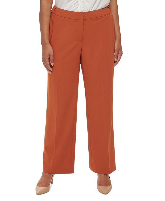 Calça feminina Calvin Klein com zíper, bolsos, vincos, gancho e barra, para usar no trabalho, perna reta, laranja, tamanho 14W