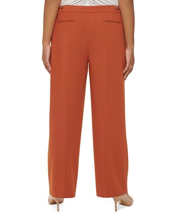 Calça feminina Calvin Klein com zíper, bolsos, vincos, gancho e barra, para usar no trabalho, perna reta, laranja, tamanho 14W