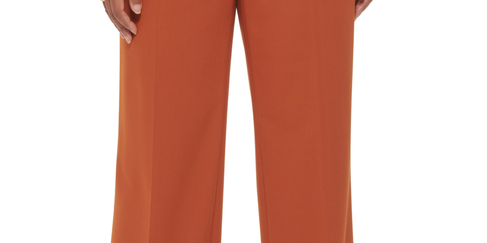 Calça feminina Calvin Klein com zíper, bolsos, vincos, gancho e barra, para usar no trabalho, perna reta, laranja, tamanho 14W