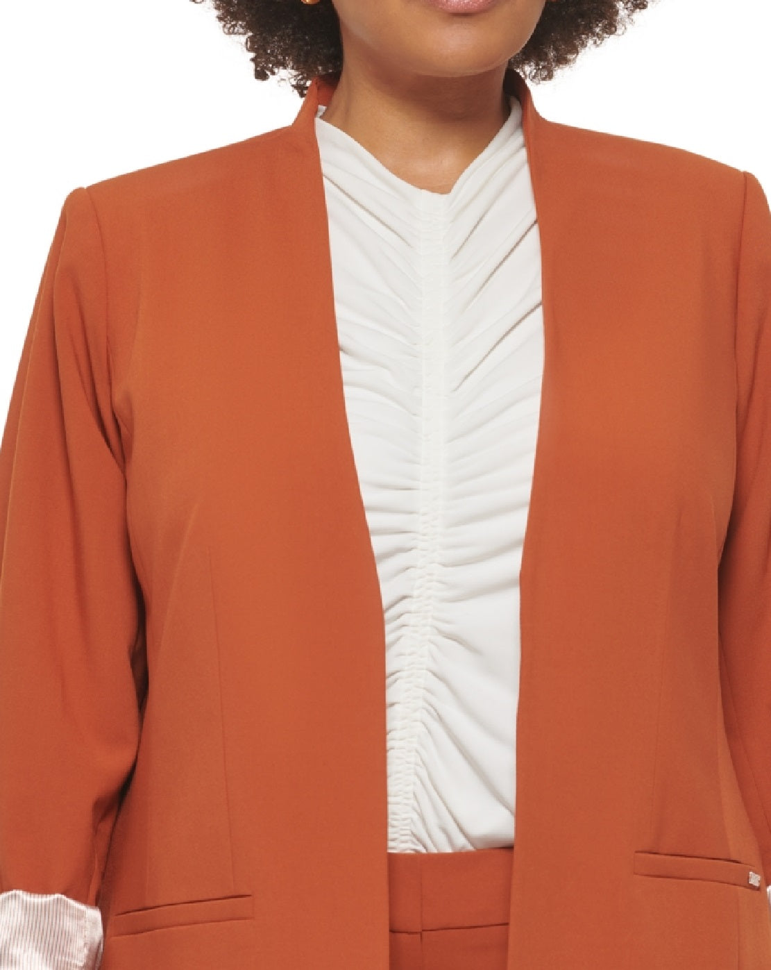 Calvin Klein Blazer Lux Roll Tab Feminino Marrom Tamanho 18W