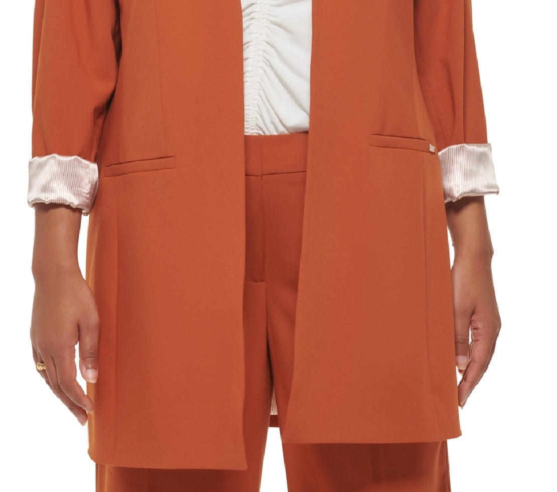 Calvin Klein Blazer Lux Roll Tab Feminino Marrom Tamanho 18W