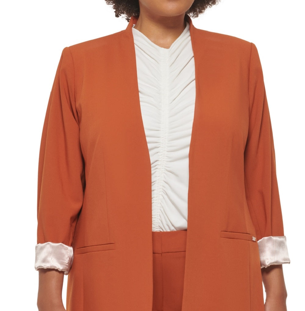 Calvin Klein Blazer Lux Roll Tab Feminino Marrom Tamanho 16W