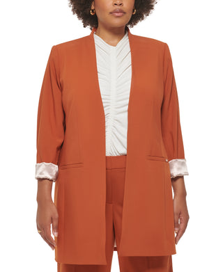 Calvin Klein Women's Lux Roll Tab Blazer Brown Size 16W