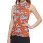 Blusa feminina Calvin Klein floral sem mangas franzida marrom tamanho pequeno extragrande