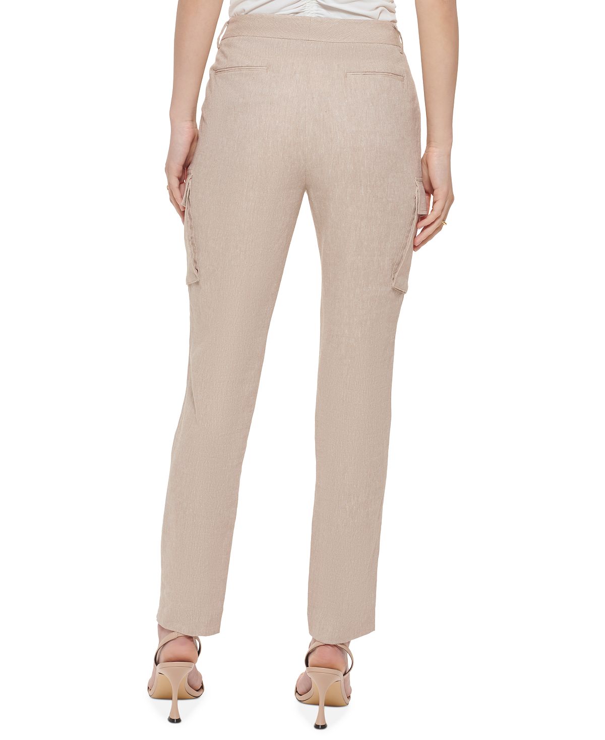 Calça feminina Calvin Klein de linho mesclado, marrom, tamanho 8, pequena