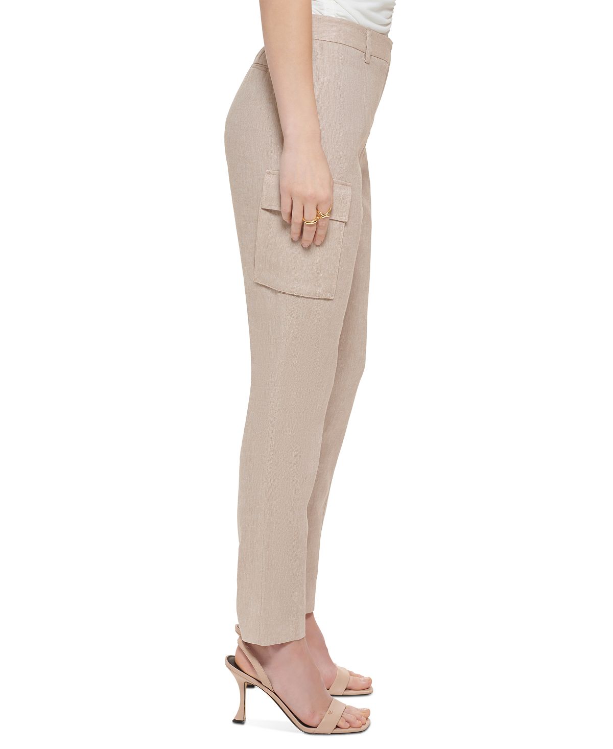 Calça feminina Calvin Klein de linho mesclado, marrom, tamanho 8, pequena