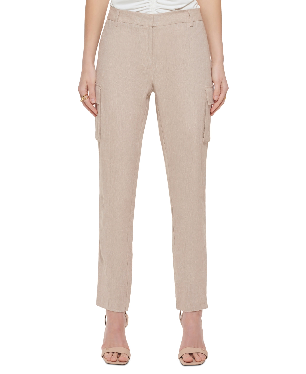 Calça feminina Calvin Klein de linho mesclado, marrom, tamanho 8, pequena