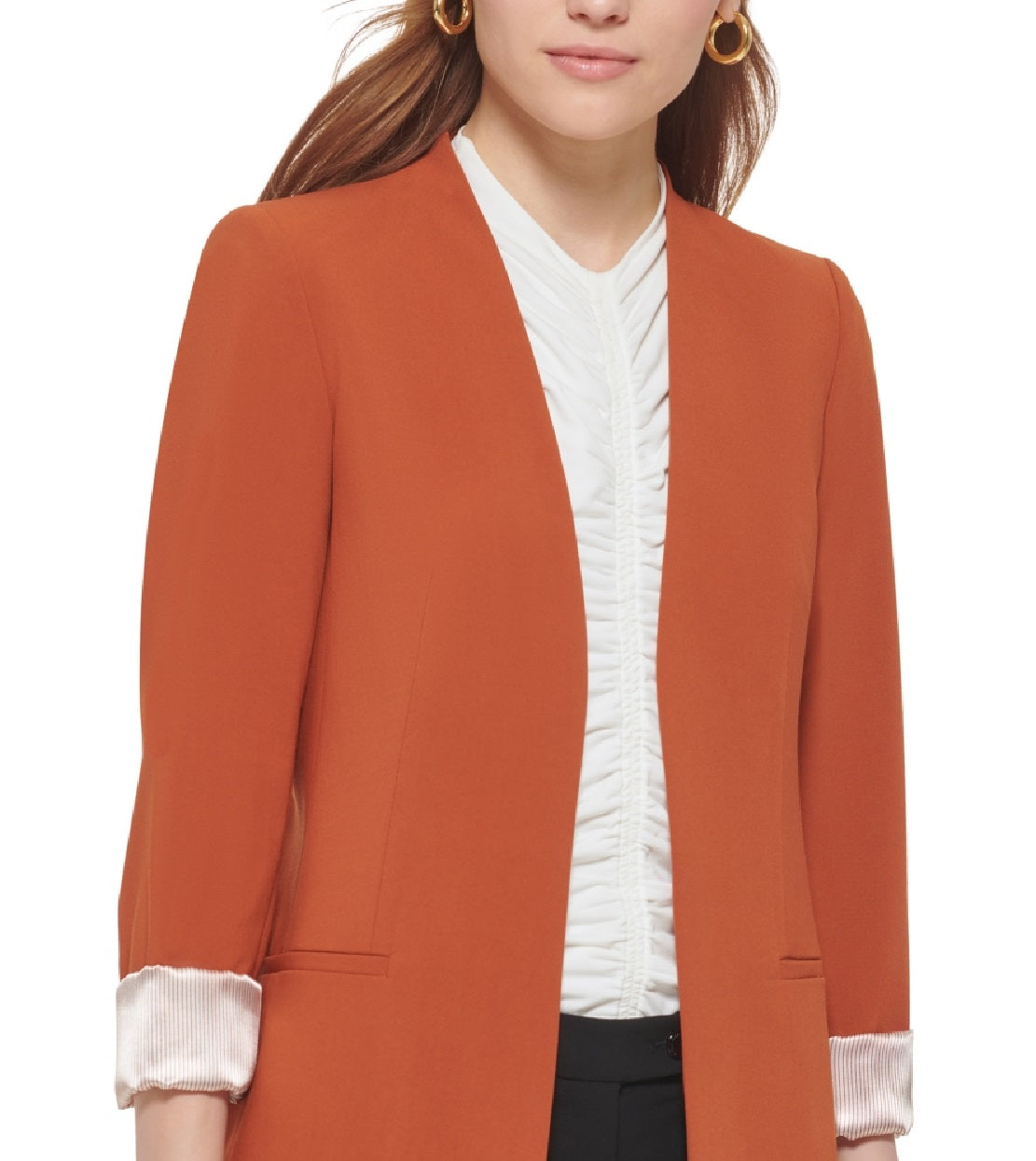 Calvin Klein Blazer Feminino Frente Aberta Manga 3/4 Marrom Tamanho 12 Petite
