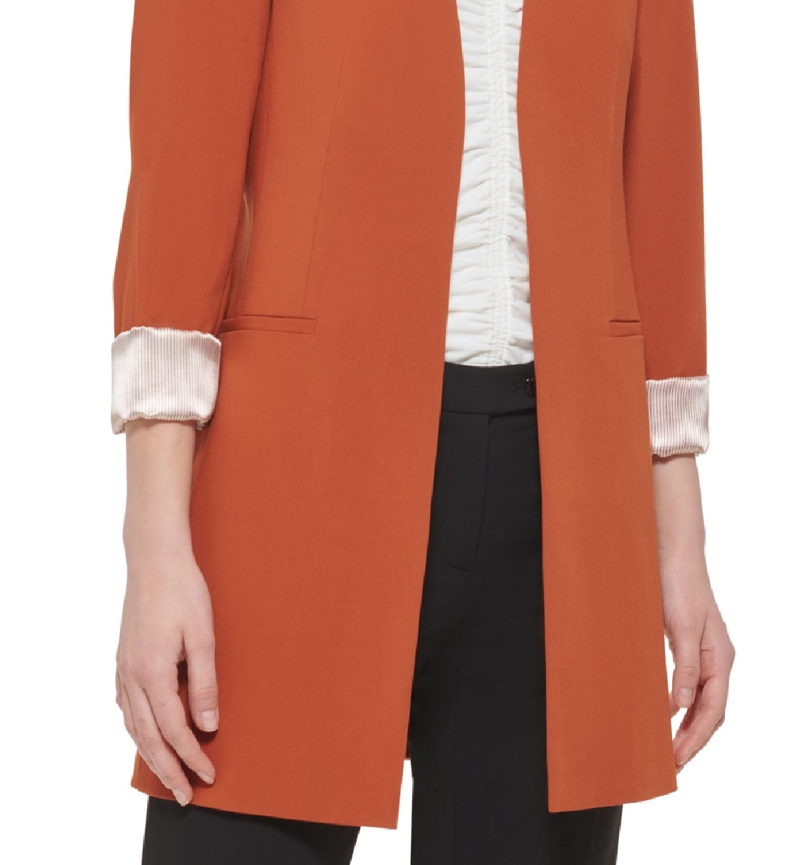 Calvin Klein Blazer Feminino Frente Aberta Manga 3/4 Marrom Tamanho 12 Petite