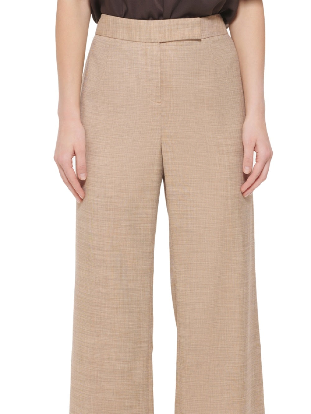 Calça feminina Calvin Klein de linho, perna larga, marrom, tamanho 16