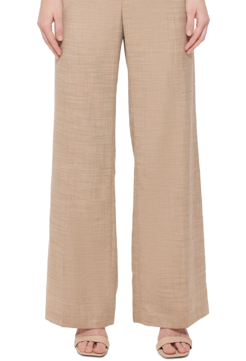 Calça feminina Calvin Klein de linho, perna larga, marrom, tamanho 16