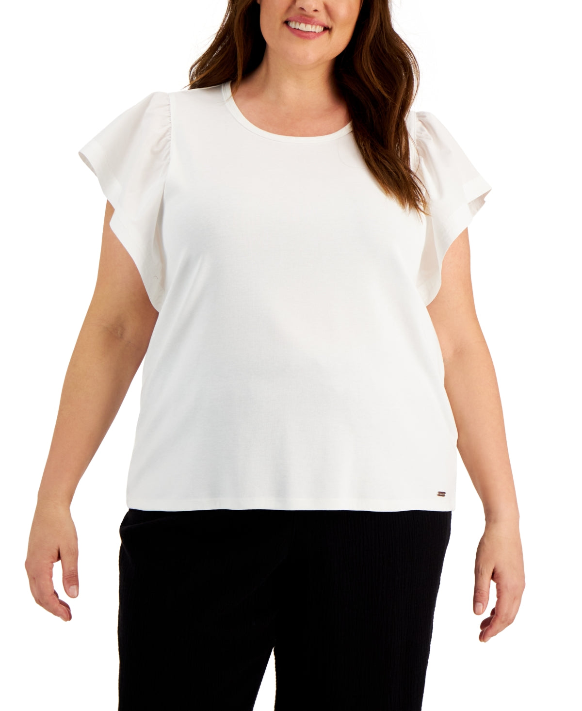 Blusa Calvin Klein Feminina Manga Flutter Branca Tamanho 3X