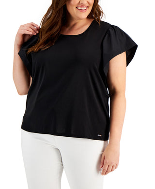 Calvin Klein Women's Flutter Sleeve Top Black Size 3X
