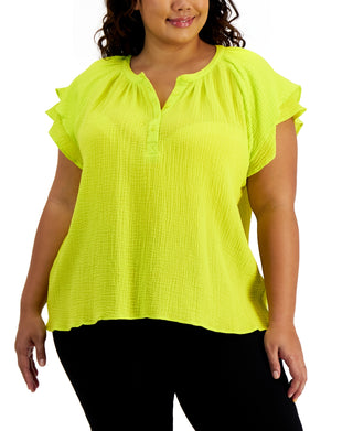 Blusa Calvin Klein Feminina Manga Flutter Algodão Verde Tamanho 2X