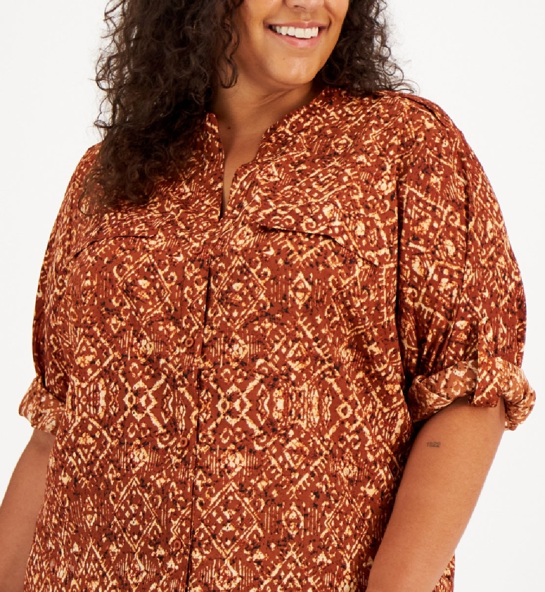 Blusa Calvin Klein Feminina Manga Longa com Botões Marrom Tamanho 1X