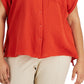 Camisa feminina Calvin Klein de algodão com botões frontais, marrom, tamanho 3X