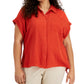 Camisa feminina Calvin Klein de algodão com botões frontais, marrom, tamanho 3X