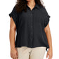 Camisa feminina Calvin Klein de algodão com botões frontais e botões, preta