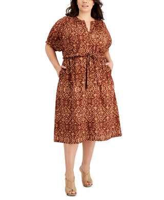Calvin Klein Women's Cotton Batik PrinT-Shirtdress Brown Size 24W