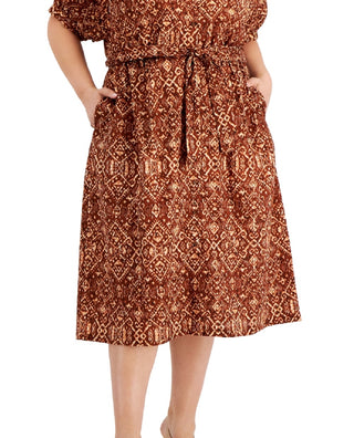 Vestido Calvin Klein Feminino Estampado Batik Algodão Marrom Tamanho 20W