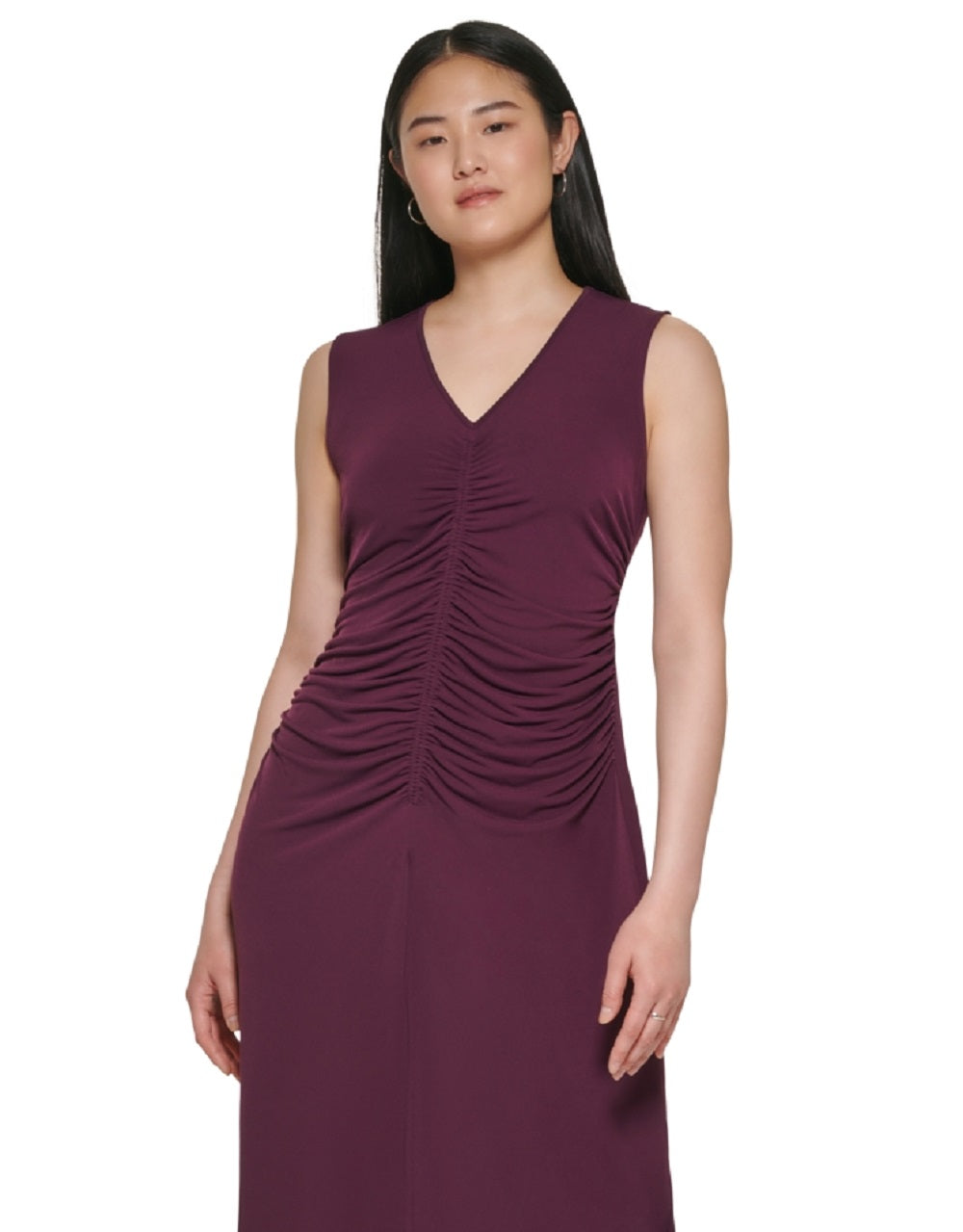 Vestido tubinho sem mangas franzido Calvin Klein feminino roxo tamanho grande