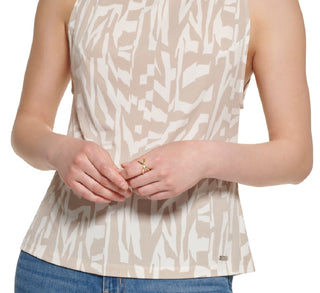 Blusa Calvin Klein Feminina Estampada Sem Mangas Amarrada nas Costas Gola Redonda Marrom Tamanho X-G