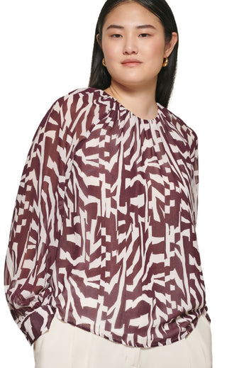 Blusa Calvin Klein Feminina Manga Longa Estampada Chiffon Roxa Tamanho XS