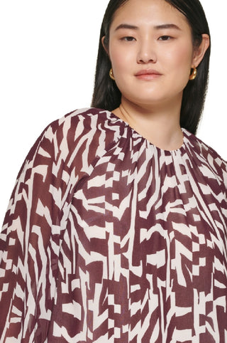 Blusa Calvin Klein Feminina Manga Longa Estampada Chiffon Roxa Tamanho XS