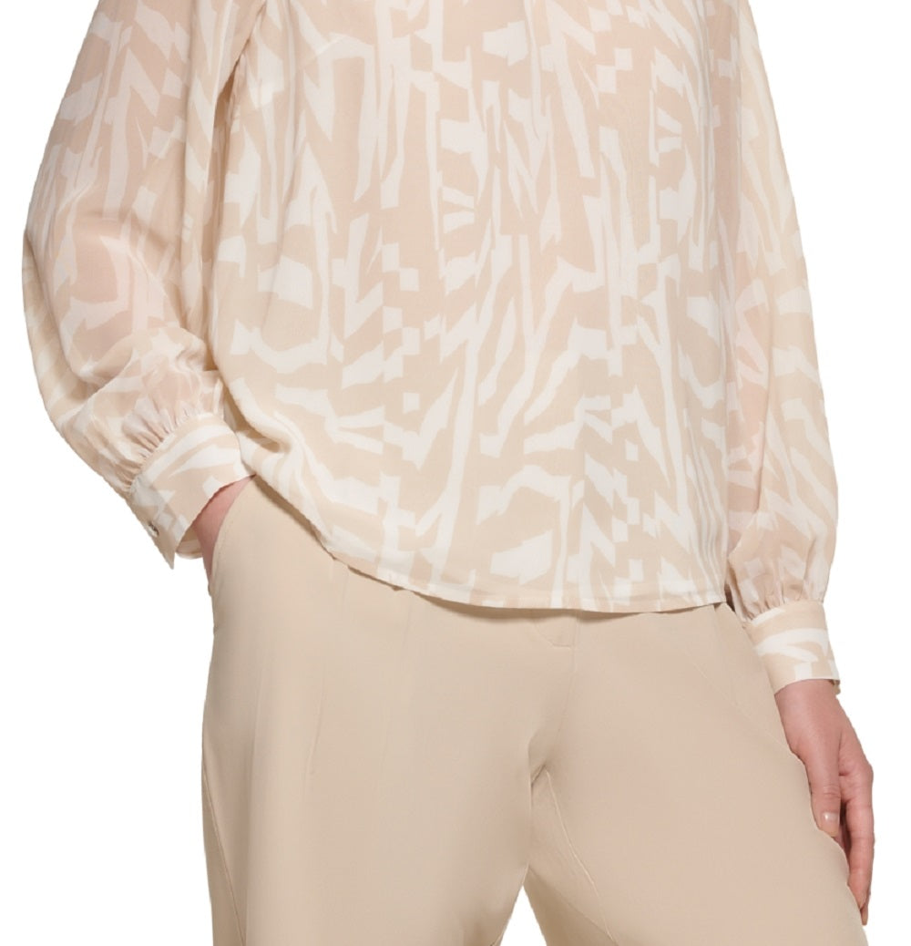 Blusa Calvin Klein Feminina Manga Longa Estampada Chiffon Marrom Tamanho XS