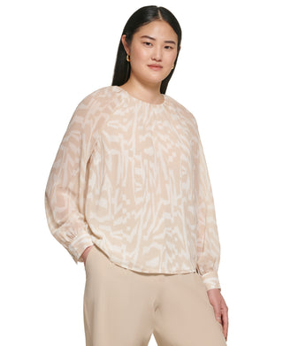 Blusa Calvin Klein Feminina Manga Longa Estampada Chiffon Marrom Tamanho XS