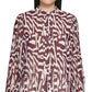 Blusa Calvin Klein Feminina Estampada Manga Plissada Botões Frontais Roxa Tamanho X-G