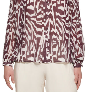 Blusa Calvin Klein Feminina Estampada Manga Plissada Botões Frontais Roxa Tamanho X-G