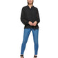 Blusa Calvin Klein Feminina Manga Plissada Chiffon Botões Frontais Preta Tamanho Grande
