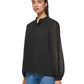 Blusa Calvin Klein Feminina Manga Plissada Chiffon Botões Frontais Preta Tamanho Grande