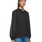 Blusa Calvin Klein Feminina Manga Plissada Chiffon Botões Frontais Preta Tamanho Grande